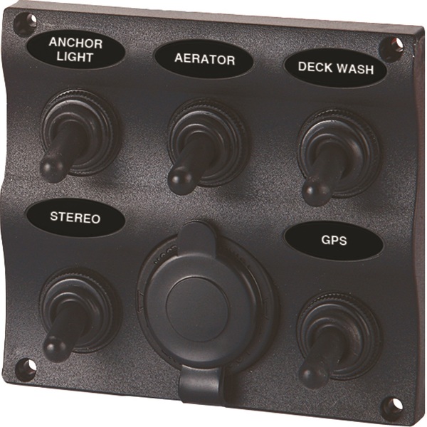 Seasense SeaSense 5 Gang Toggle Switch Panel with 12-Volt Outlet 50031295